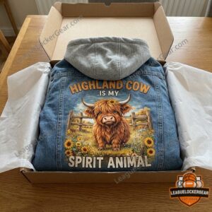 Highland Cow Is My Spirit Animal Custom Hooded Denim Jacket