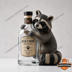 Raccoon Taxidermy Holding Whiskey Bottle