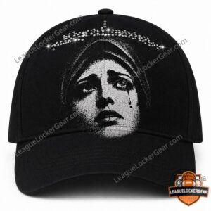 Gothic Crying Virgin Mary Rhinestone Hat Cap