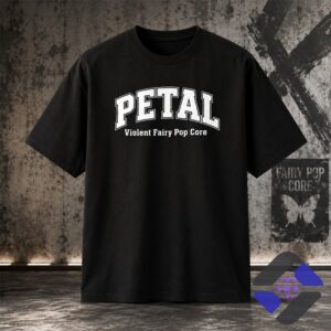 Petal Violent Fairy Pop Core T-Shirt - detail of text on model and product