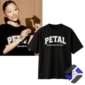 Petal Violent Fairy Pop Core T-Shirt - model wearing shirt next to product display