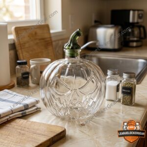 2026 Halloween Jack O' Lantern Pumpkin Whiskey Decanter - detailed view on a dark stone slab