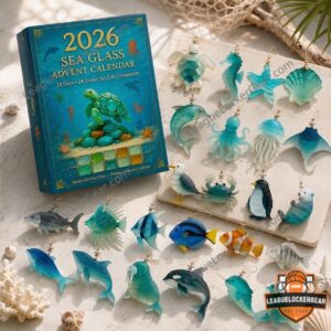 2026 Sea Glass Advent Calendar 24 Coastal Sea Life Ornaments - calendar box detail