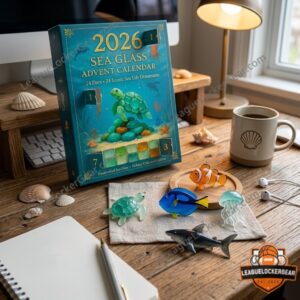 2026 Sea Glass Advent Calendar 24 Coastal Sea Life Ornaments - lower left sea creature ornaments