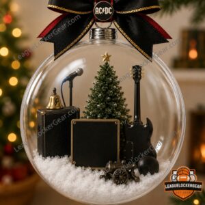 AC/DC 53rd Anniversary Ornament Christmas 2026 - close-up showing guitar neck and miniature Christmas tree