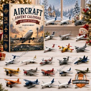 Aircraft Advent Calendar 2026 With Acrylic Ornament - close-up of the calendar box featuring a jet on a runway