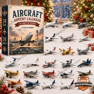 Aircraft Advent Calendar 2026 With Acrylic Ornament - full display with various toy aircraft models and