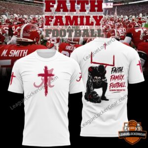 Alabama Crimson Tide Faith Family Football T-Shirt - full front and back view