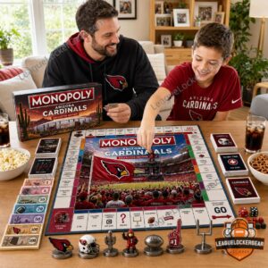 Arizona Cardinals Monopoly Collector Edition Board Game - game box, stadium model, and board corner