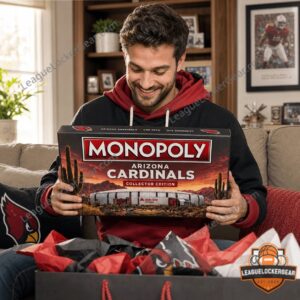 Arizona Cardinals Monopoly Collector Edition Board Game - game box, stadium replica, and game board section