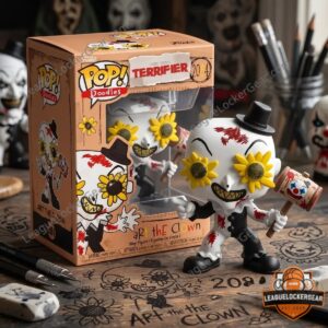 Art the Clown Terrifier Doodles Sunflower Eyes Horror 2084 Funko Pop Figure - close-up of head with sunflower
