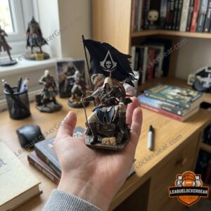 Assassin's Creed IV Black Flag Edward Kenway Captain's Chair Figure - low angle view of the statue and box