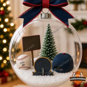 Atlanta Braves 155th Anniversary Globe Ornament - close-up of the top bow and tree