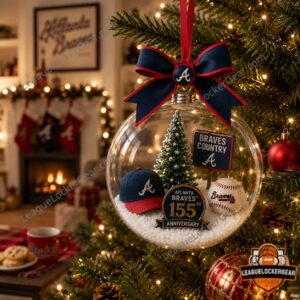 Atlanta Braves 155th Anniversary Globe Ornament - close-up of 'Braves Country' sign