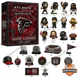 Atlanta Falcons 60th Anniversary 2026 Advent Calendar - full set of figures and items displayed