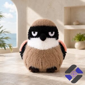 Grumpy Face Shrike Bird Plush Toy - close-up of the upper body and head