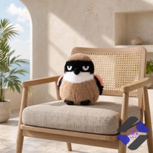 Grumpy Face Shrike Bird Plush Toy - close-up of the lower body and feet