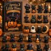 Black Cat Halloween Spooky Ornaments 2026 Advent Calendar - full display with all ornaments