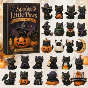 Black Cat Halloween Spooky Ornaments 2026 Advent Calendar - box and top row of figures