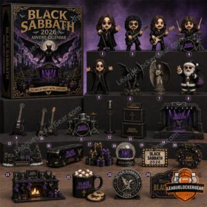 Black Sabbath 2026 Advent Calendar - close-up of the calendar box and several band member figurines