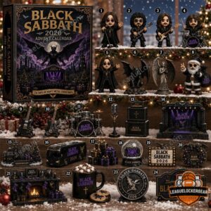 Black Sabbath 2026 Advent Calendar - close-up of band member figurines, a winged demon, and Santa figure