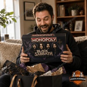 Black Sabbath Collector Edition Monopoly Board Game - close-up of game box, board, and 'Sabbath Encounters'