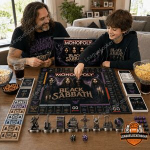Black Sabbath Collector Edition Monopoly Board Game - close-up of game box, board, and 'Birmingham' bell game