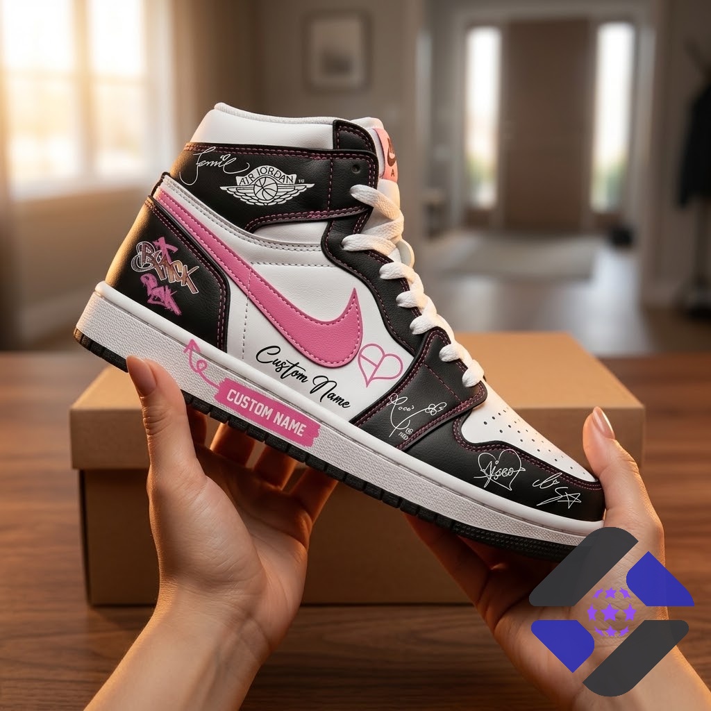 BLACKPINK 10th Anniversary Comeback Custom Name JD1 Shoes - close-up showing custom name and pink accents
