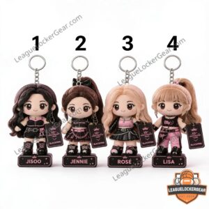 BLACKPINK 10th Anniversary Tour Plush Keychain - close-up of Jisoo and Jennie plush dolls