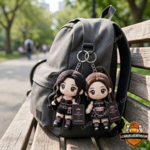 BLACKPINK 10th Anniversary Tour Plush Keychain - close-up of Rosé and Lisa plush dolls