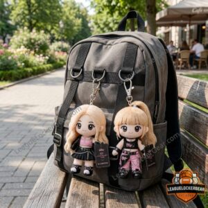 BLACKPINK 10th Anniversary Tour Plush Keychain - Jisoo, Jennie, and Rosé plush dolls from the front