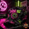 blink-182 Neon Chaos Smiley Camo Pop Punk Cap - front view displaying the distressed band logo