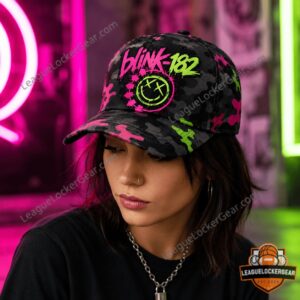 blink-182 Neon Chaos Smiley Camo Pop Punk Cap - photo 2