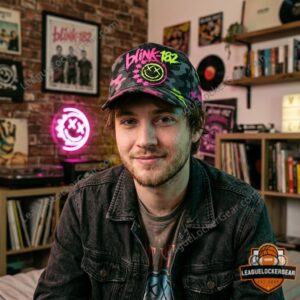 blink-182 Neon Chaos Smiley Camo Pop Punk Cap - photo 3
