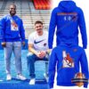 Boise State Broncos 40th Anniversary Football Hoodie T-Shirt - two men on blue field with product display