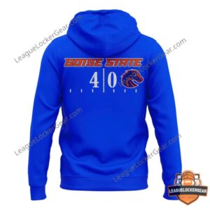 Boise State Broncos 40th Anniversary Football Hoodie T-Shirt - back view of blue hoodie with 'BOISE STATE 40'