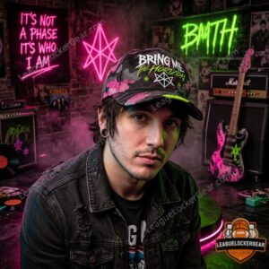 Bring Me The Horizon Neon Chaos Camo Cap - close-up of the front right panel