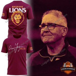 Brisbane Lions Chris Fagan Milestone #238 T-Shirt - two maroon shirts with team and player details