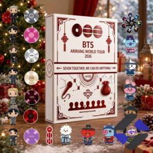 BTS Advent Calendar box with various BT21 character ornaments