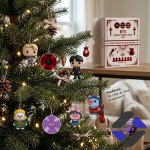 BTS Advent Calendar box with a close-up of BT21 character ornaments