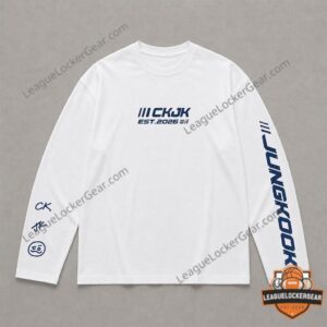 BTS Jungkook Calvin Klein CKJK Est 2026 Long Sleeve T-Shirt - flat lay view showing chest and sleeve details