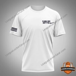 BTS Nike World Tour City T-Shirt - close-up front with Nike BTS logo and band