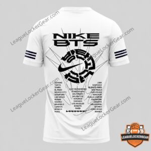 BTS Nike World Tour City T-Shirt - close-up back with city list and band