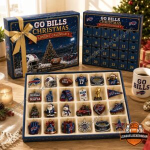 Buffalo Bills Christmas Advent Calendar with 24 numbered drawers, displaying the team logo