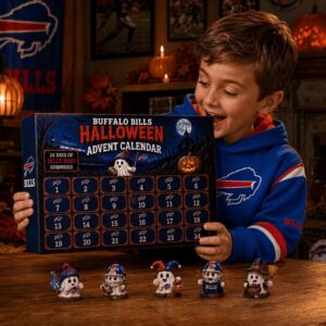 Buffalo Bills Halloween 2026 Advent Calendar - top left view of box and first row of figures