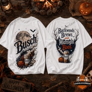 Busch Beer Halloween Backwoods Brews Midnight Boos T-Shirt - front and back designs