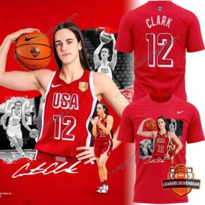 Caitlin Clark USA Basketball Tribute T-Shirt - full product display with player collage