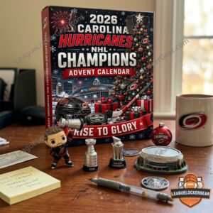Carolina Hurricanes 2026 NHL Champions Advent Calendar - close-up of championship rings, trophies, and a cap