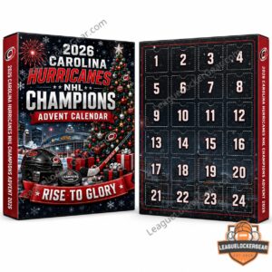 Carolina Hurricanes 2026 NHL Champions Advent Calendar - close-up of a snow globe, chair, wreath, and