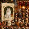 Cat Christmas Advent Calendar Ornaments - full display of calendar and figurines on a wooden surface